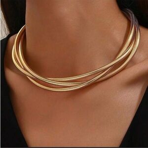 Triple-Row Gold Snake Collar Necklace